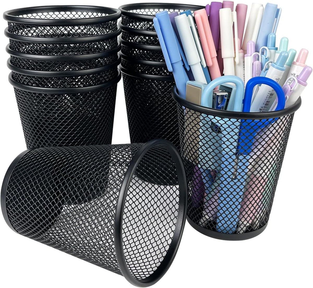12 Packs Pen Holders, Mesh Pen Cup, Metal Pencil Holders for Desk