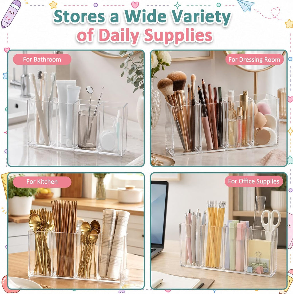 Mototo Acrylic Pen Holder Back to School 4 Compartments Pencil Organizer