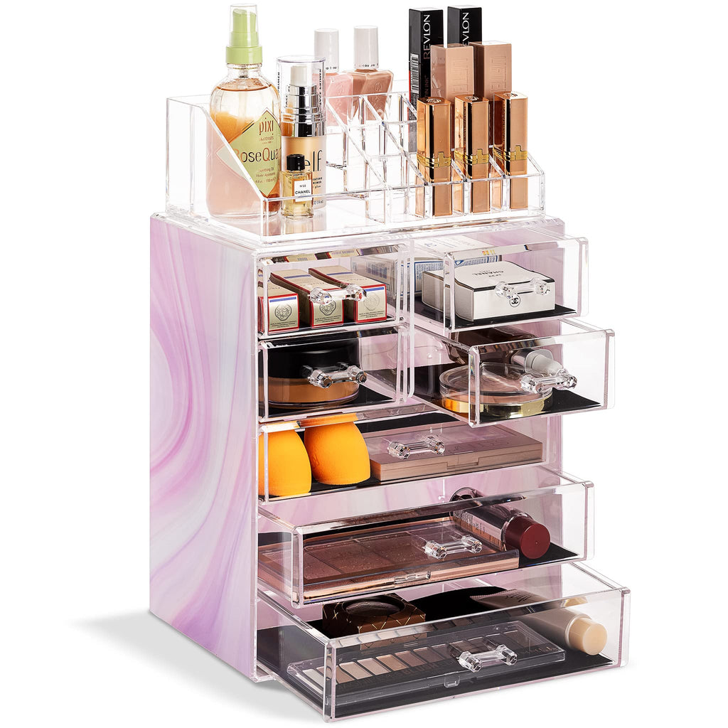 Sorbus Makeup Organizer, 7-Drawer Acrylic 2-Piece Set (Bronze Glow)