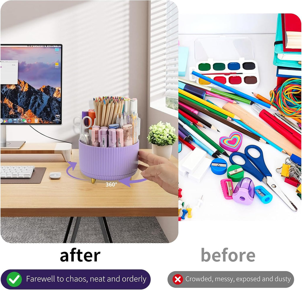 Camelmother 360°Rotating Pen&Pencil Holder For Desk With 5Slots Cute Office
