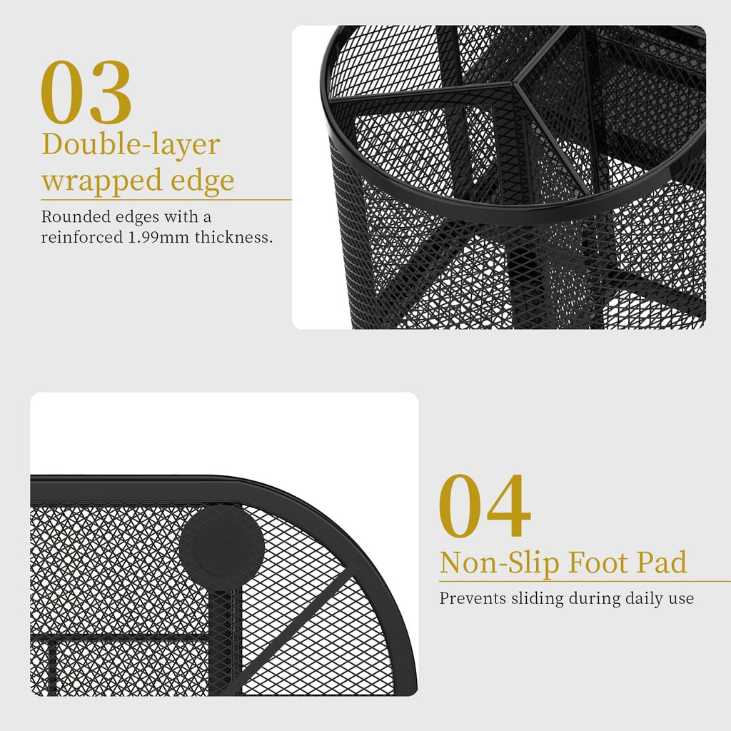 SUPEASY Mesh Desk Organizer, Pen Holder for Desk with 2 Drawers, Black