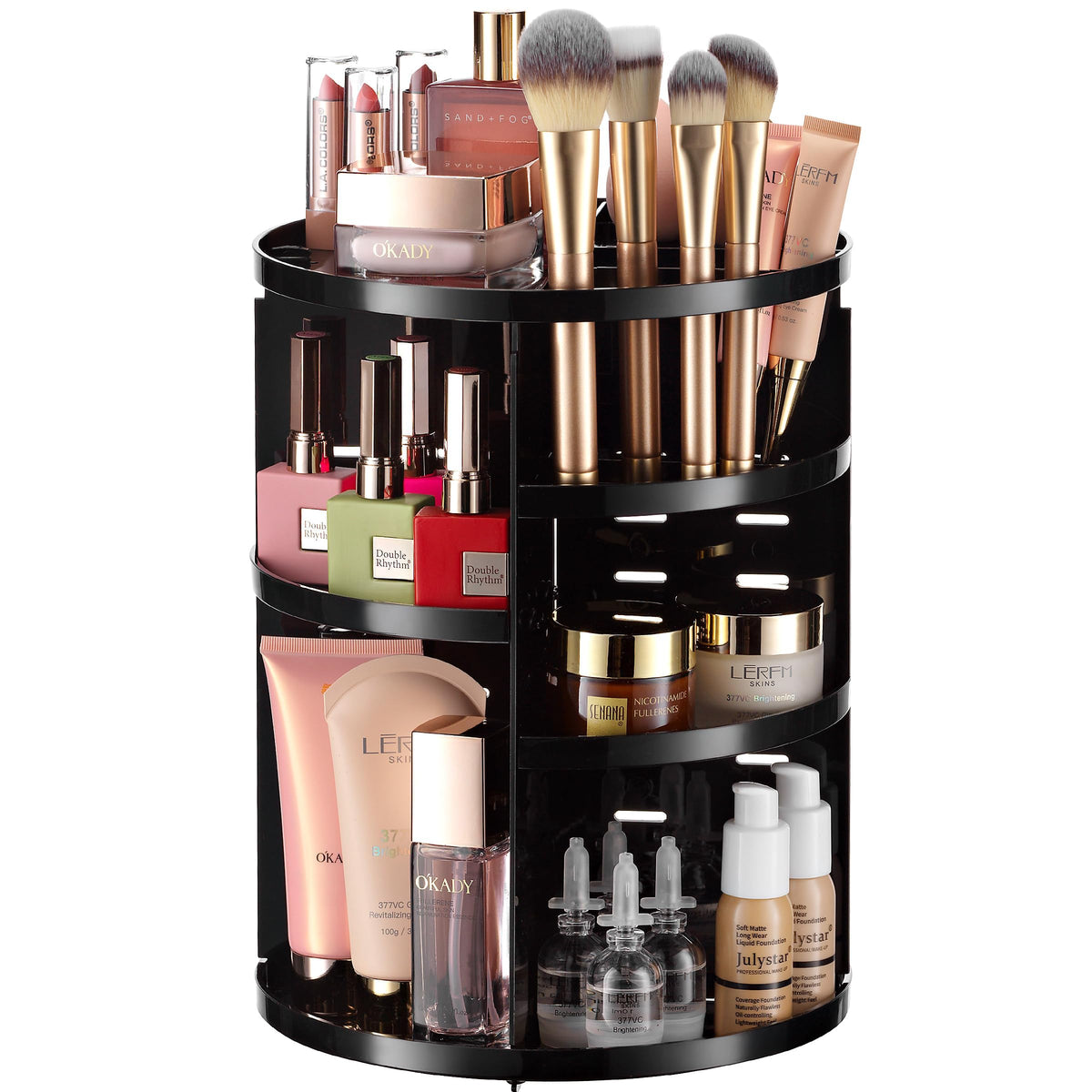 Masirs 360 Rotating Makeup Organizer Countertop, Adjustable Shelf, Clear