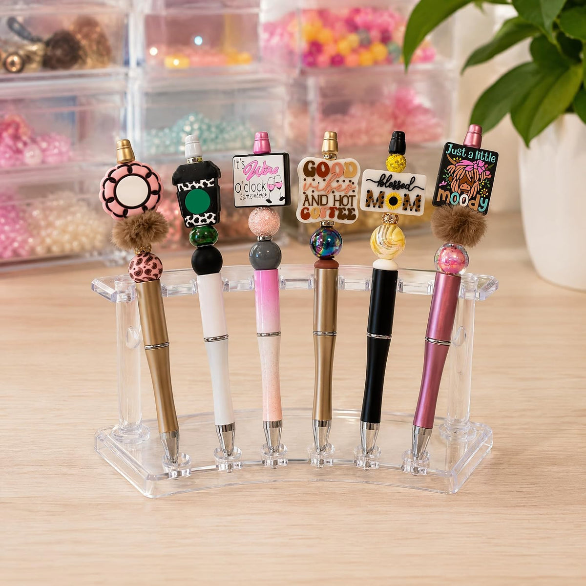 SOUJOY 8 Pack Acrylic Pen Display Stand, 6 Slots Clear Pen Holder Rack