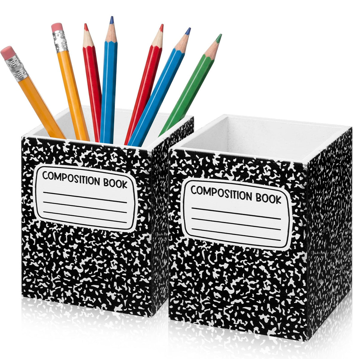 Sherr 2 Pcs Wood Pencil Holder Art Painting Classroom Decor Pen Holder for Classroom Back to School Wooden Crayon Organizer Pencil Storage for Teacher Students First Day School Gifts Office Desk