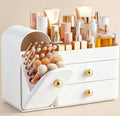 HBlife Makeup Organizer Countertop with Drawers, Vanity Organizers with Brush Holder, Bathroom Counter Organizer for Perfume, Nail Polishes, Lipsticks, Skincare and Eyeshadow Palettes, White