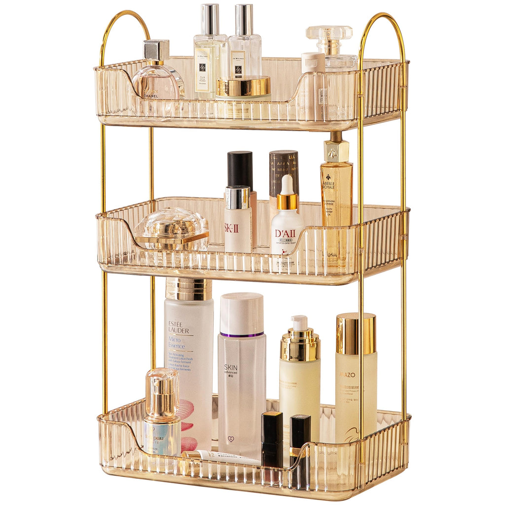 Akinbas 3 Tier Bathroom Organizer Countertop Makeup Perfume Tray Skincare Organizer for Bathroom Dresser Vanity (Grey)
