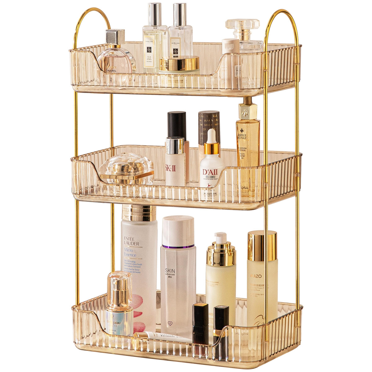 Akinbas 3 Tier Bathroom Organizer Countertop Makeup Perfume Tray Skincare Organizer for Bathroom Dresser Vanity (Grey)