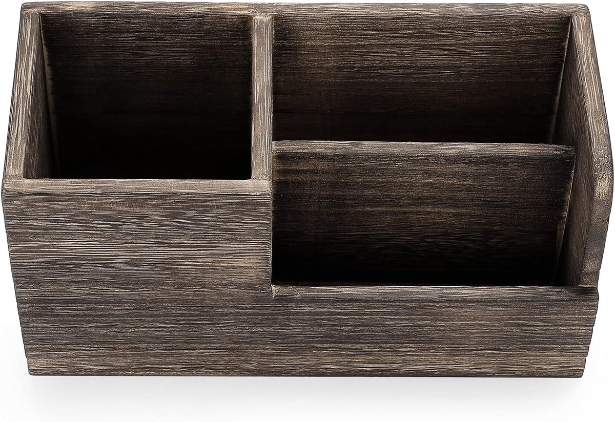 BTSKY Desk Pen Pencil Holder Retro Wood Multi-Function Desk Stationery Organizer Storage Box Pen/Pencil, Business Name Cards Remote Control Holder Office Home Accessories Organizer Vintage Brown