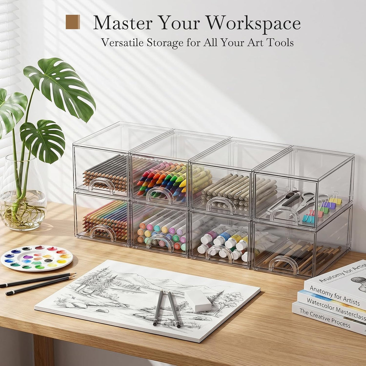8 Pack Small Clear Stackable Acrylic Storage Boxes & Drawers