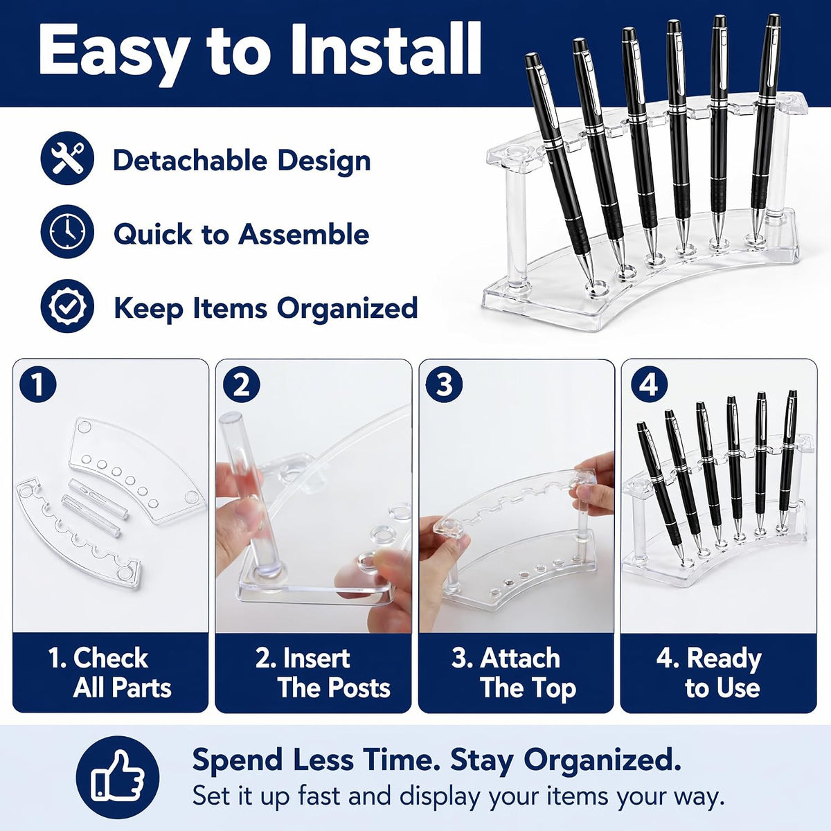 SOUJOY 8 Pack Acrylic Pen Display Stand, 6 Slots Clear Pen Holder Rack