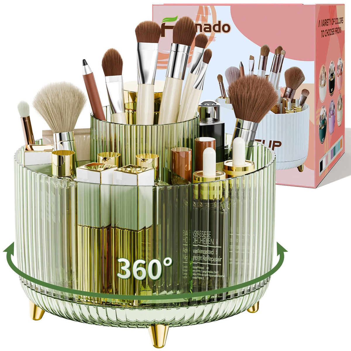 fanado 360° Rotate Makeup Brush Holder Organizer, Makeup Organizers Countertop, Makeup organization and Skincare Storage for Vanity, Desktop, Bathroom (White)