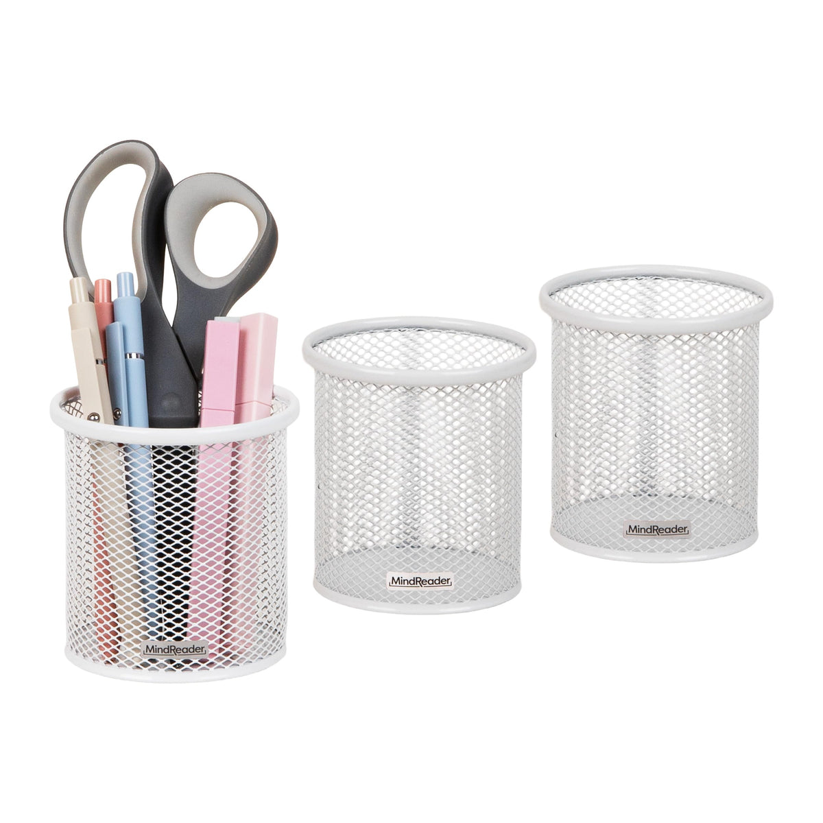 Mind Reader Pen and Accessories Holder, Desktop Organizer, Office, Metal Mesh, 3.5"L x 3.5"W x 3.75"H, Set of 3, Black