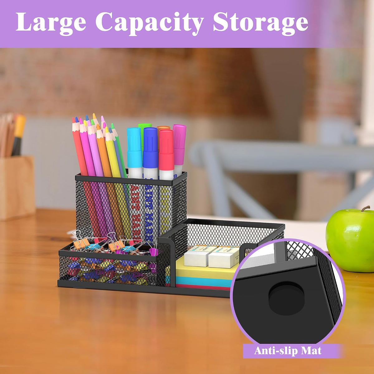 SUPEASY Pen Holder Desk Organizer, Office Supplies Pencil Holder with 3 Compartments, Desk Accessories and Workspace Organizers for Home School Classroom, Black