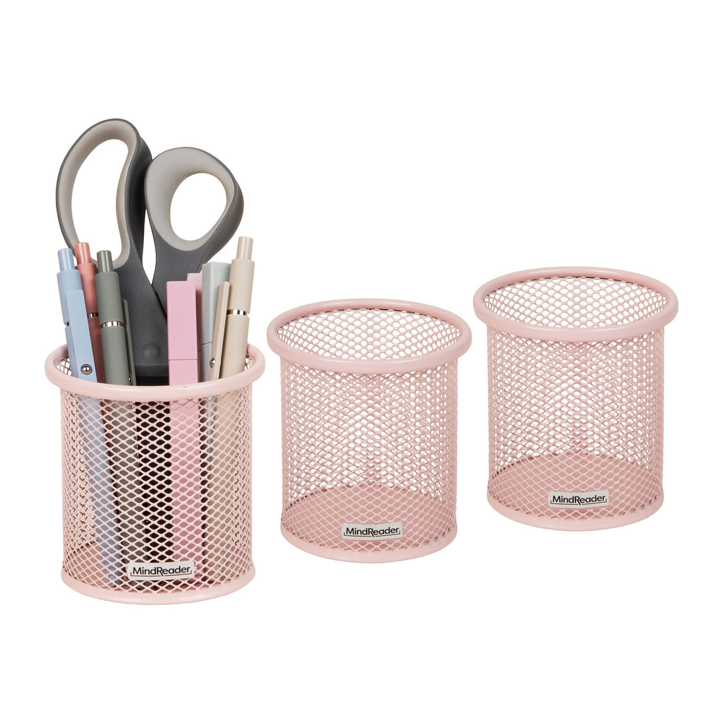 Mind Reader Pen and Accessories Holder, Desktop Organizer, Office, Metal Mesh, 3.5"L x 3.5"W x 3.75"H, Set of 3, Black