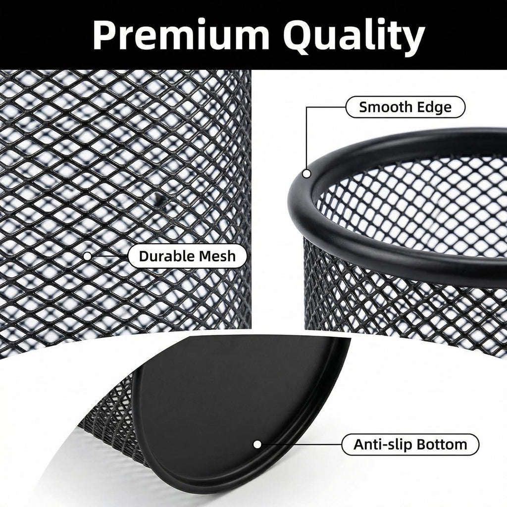 Pen Holder Pencil Holder Mesh Metal Pen Cup Holder Pencil Cup Holder for Desk Office Home Pen Organizer Black, 6 Pack