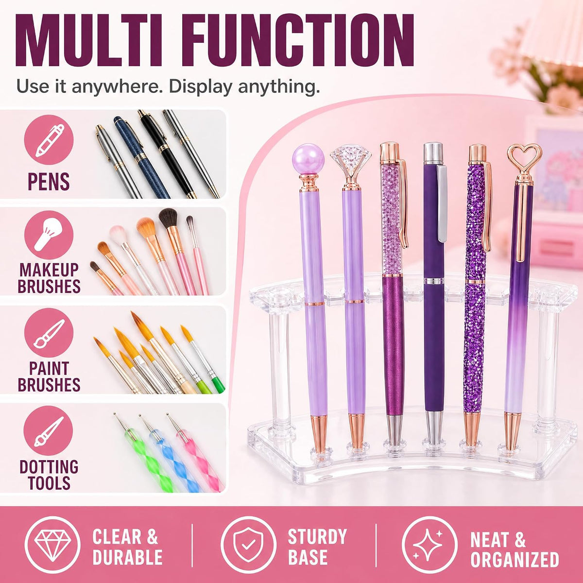 SOUJOY 8 Pack Acrylic Pen Display Stand, 6 Slots Clear Pen Holder Rack