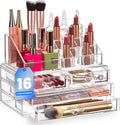 Masirs Clear Makeup Organizer with 4 Drawers 16 Compartments, Countertop