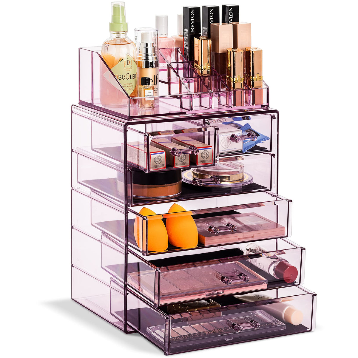 Sorbus Makeup Organizer, 7-Drawer Acrylic 2-Piece Set (Bronze Glow)