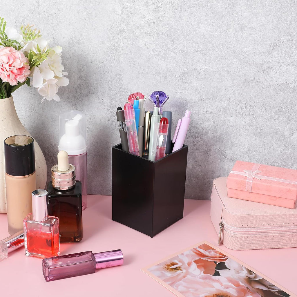 10 Pack Black Acrylic Pen Holder, Desktop Pencil Organizer Makeup Brush Holder Acrylic Pencil Cup Stationery Storage for Desk Office Pen Organizer