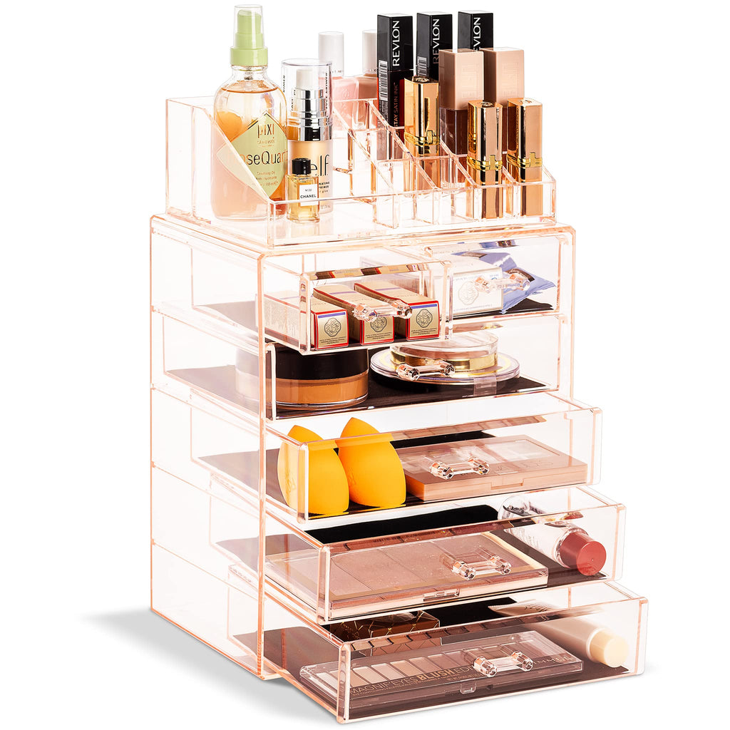 Sorbus Makeup Organizer, 7-Drawer Acrylic 2-Piece Set (Bronze Glow)