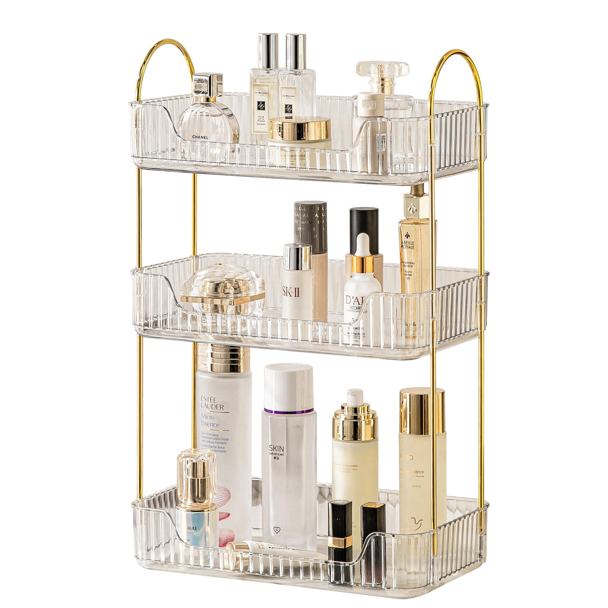 Akinbas 3 Tier Bathroom Organizer Countertop Makeup Perfume Tray Skincare Organizer for Bathroom Dresser Vanity (Grey)