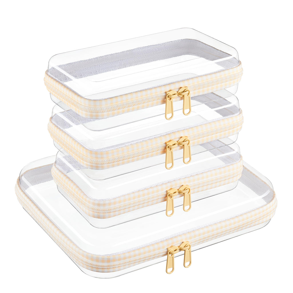 4 pcs Clear Zipper Pouches,Hard Shell Zipper Case
