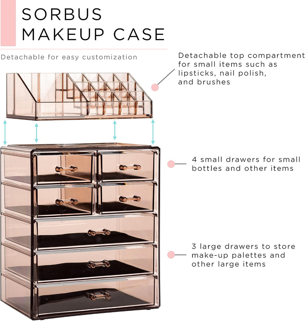 Sorbus Makeup Organizer, 7-Drawer Acrylic 2-Piece Set (Bronze Glow)