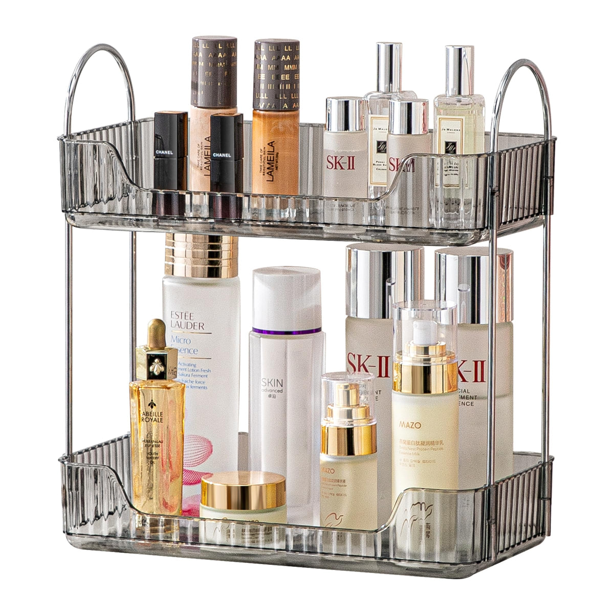 Akinbas 3 Tier Bathroom Organizer Countertop Makeup Perfume Tray Skincare Organizer for Bathroom Dresser Vanity (Grey)