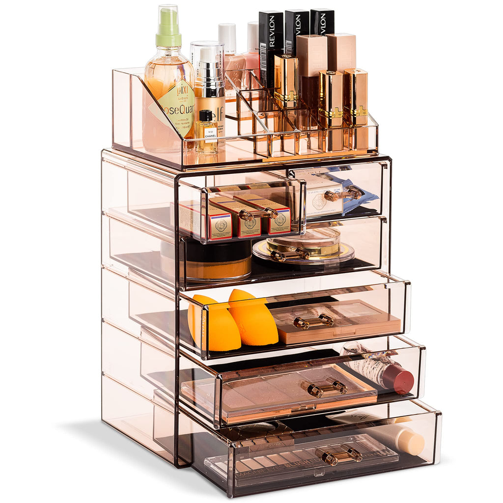Sorbus Makeup Organizer, 7-Drawer Acrylic 2-Piece Set (Bronze Glow)