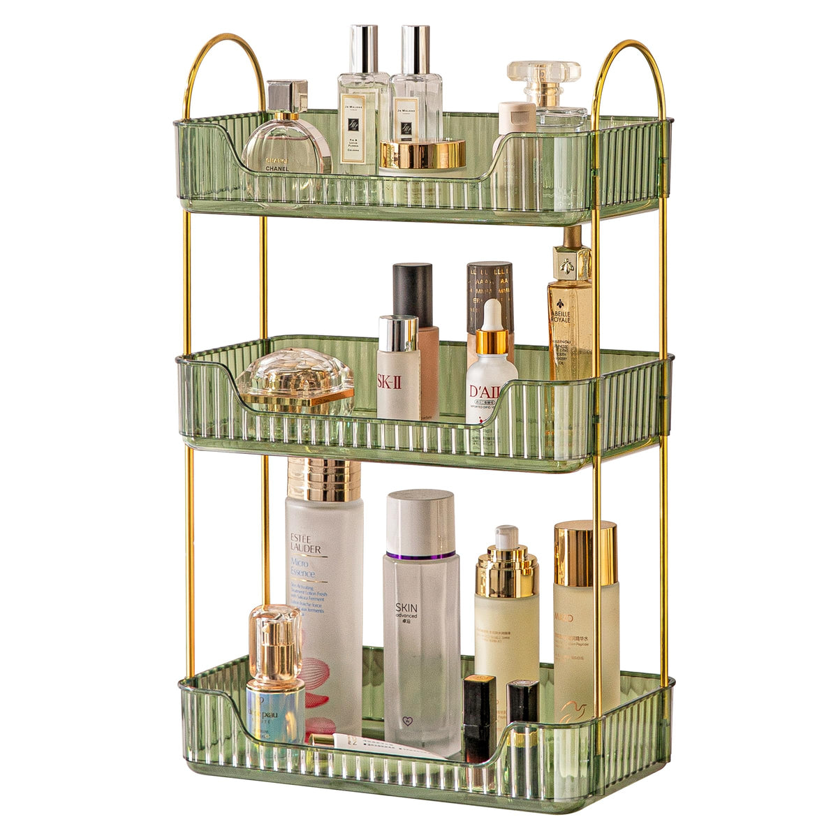 Akinbas 3 Tier Bathroom Organizer Countertop Makeup Perfume Tray Skincare Organizer for Bathroom Dresser Vanity (Grey)