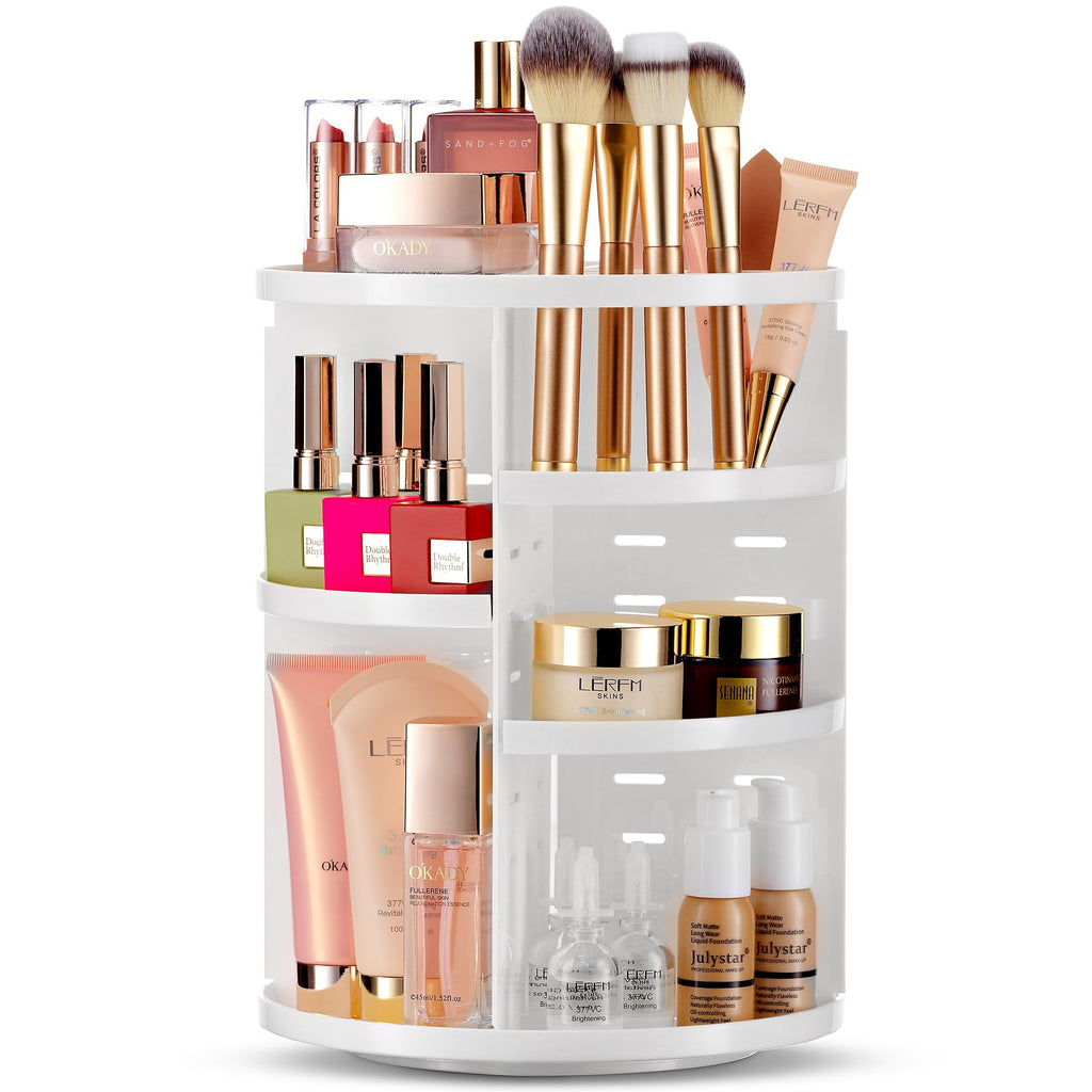 Masirs 360 Rotating Makeup Organizer Countertop, Adjustable Shelf, Clear