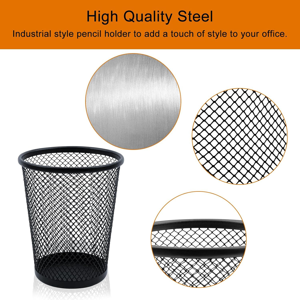 HSYMQ Desk Pencil Pen Holder, Wire Mesh Pen Cup Holder for Desk Organizer and Office Desk Accessories (3 Pack)
