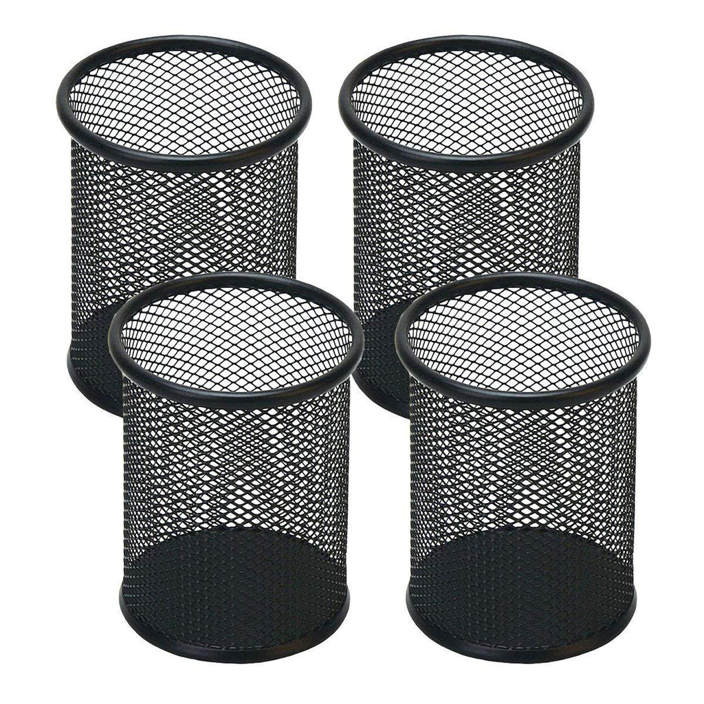 Pen Holder Mesh Pencil Holder Metal Pen Holder Cup Pencil Cup Holder for Desk Office Pen Organizer Black, 4 Pack