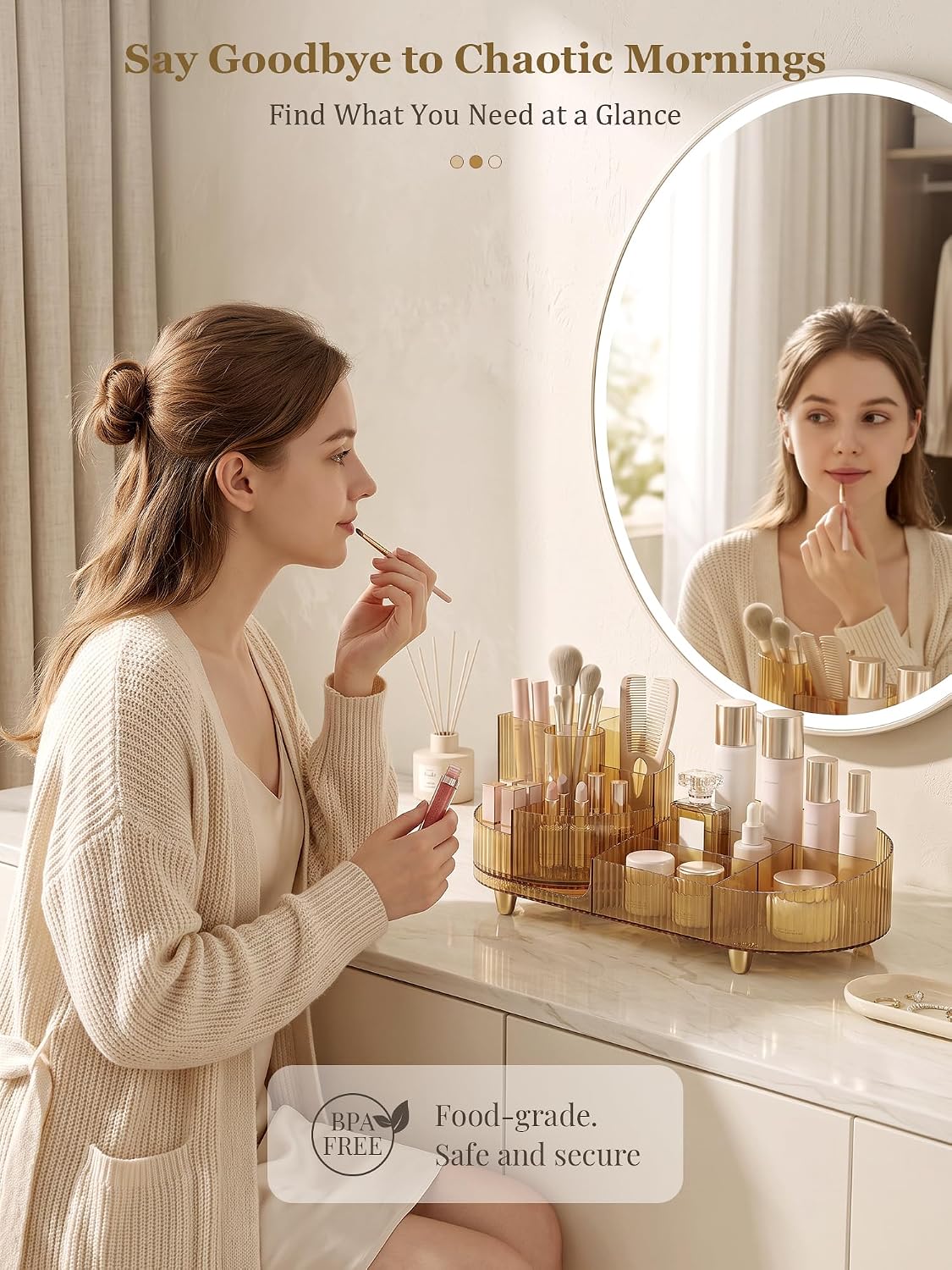 Booklov Rotating Makeup Organizer for Vanity Countertop, Amber