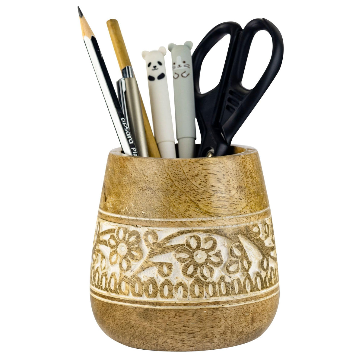 Mie Creations Rustic Pencil Holder, Wooden Pen Stand, Table Desk Organizer