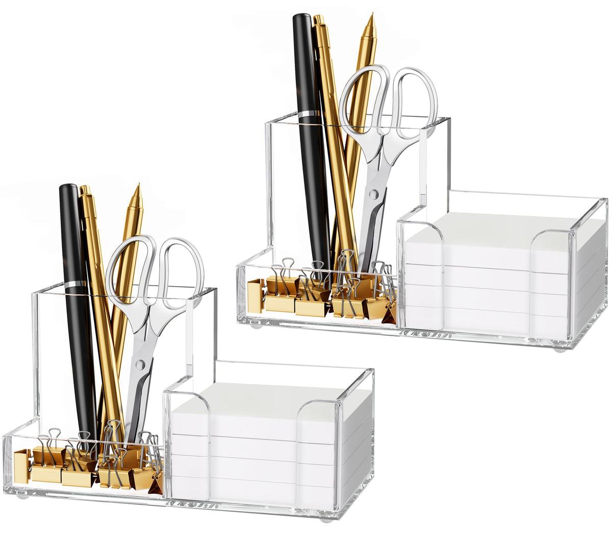 HBlife Acrylic Pen Holder for Desk, 3-Compartment Small Desk Organizer, Clear Office Supplies Desk Accessories with Sticky Notes Holder Stores Post It Notes 3X3 for Office, Home and School