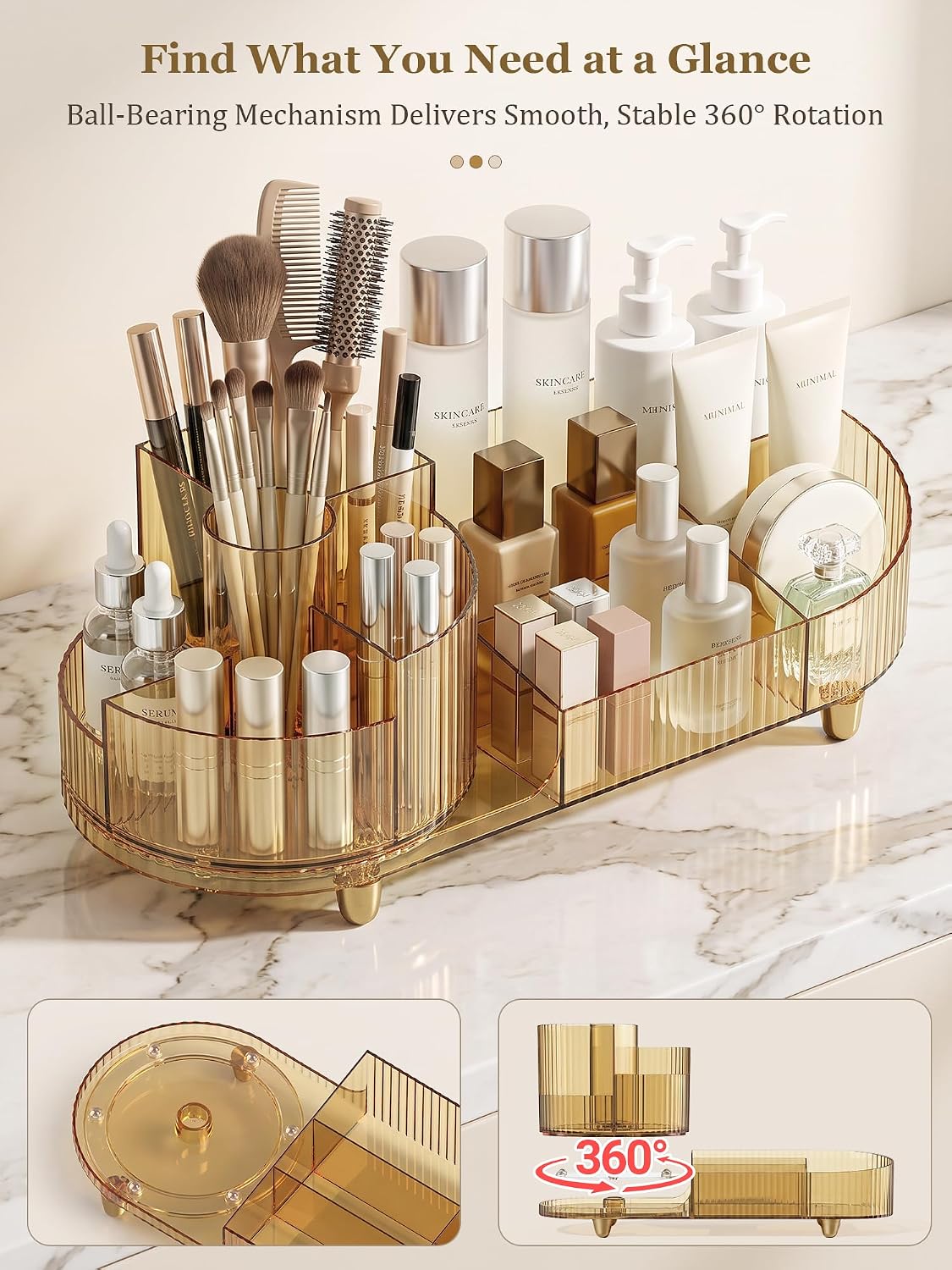 Booklov Rotating Makeup Organizer for Vanity Countertop, Amber