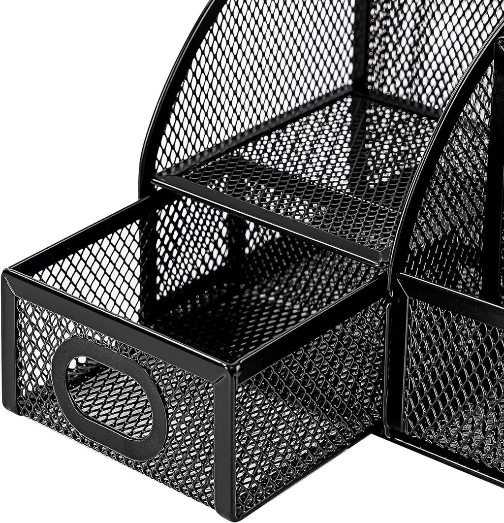 Amazon Basics Mesh Pen Holder and Desktop Desk Organizer, Office Caddy Storage for Writing Utensils, 9.1 x 5.9 x 5.5 inches, Black