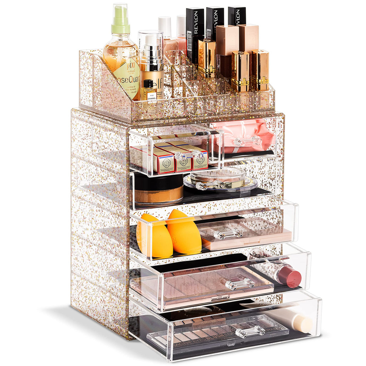 Sorbus Makeup Organizer, 7-Drawer Acrylic 2-Piece Set (Bronze Glow)
