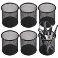 QYH Mesh Pencil Holder for Desk 6 Pack, Metal Pen Cup Black