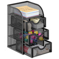 EasyPAG Mesh Desk Organizer with 3 Drawer Office Desktop Organizers and Accessories Stationery Caddy for Office, Home, Students, Pink