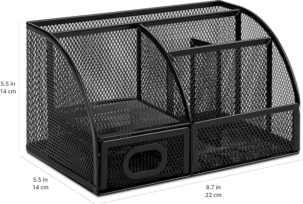 Amazon Basics Mesh Pen Holder and Desktop Desk Organizer, Office Caddy Storage for Writing Utensils, 9.1 x 5.9 x 5.5 inches, Black