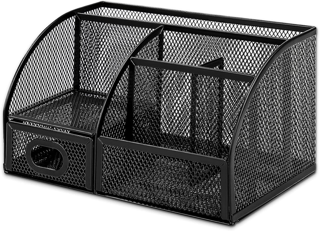 Amazon Basics Mesh Pen Holder and Desktop Desk Organizer, Office Caddy Storage for Writing Utensils, 9.1 x 5.9 x 5.5 inches, Black