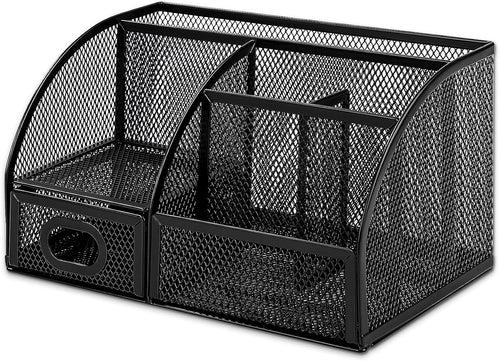 Amazon Basics Mesh Pen Holder and Desktop Desk Organizer, Office Caddy Storage for Writing Utensils, 9.1 x 5.9 x 5.5 inches, Black