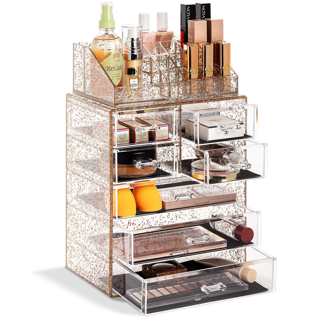 Sorbus Makeup Organizer, 7-Drawer Acrylic 2-Piece Set (Bronze Glow)