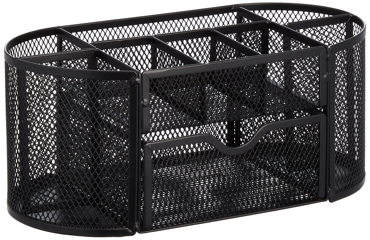 Amazon Basics Wire Mesh Pen Holder, Pencil Cup Desk Organizer for Stationery, Scissors, Office Caddy Storage, 3.7" x 3.3", Black