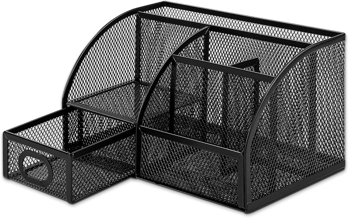 Amazon Basics Mesh Pen Holder and Desktop Desk Organizer, Office Caddy Storage for Writing Utensils, 9.1 x 5.9 x 5.5 inches, Black