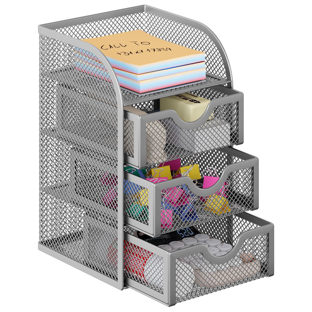 EasyPAG Mesh Desk Organizer with 3 Drawer Office Desktop Organizers and Accessories Stationery Caddy for Office, Home, Students, Pink